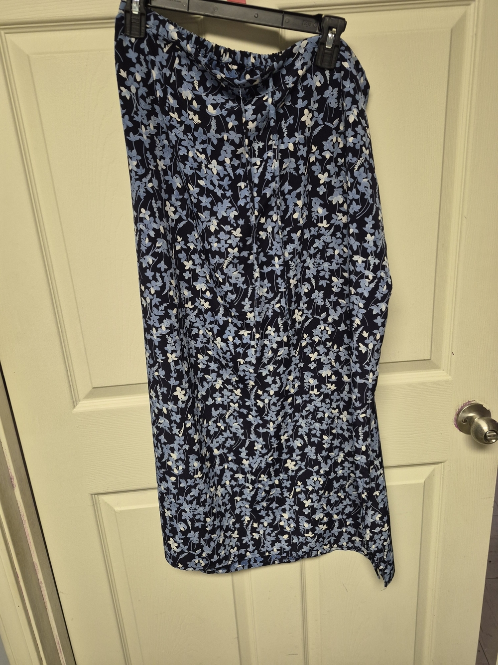Navy Floral Midi Skirt with Light Blue Print